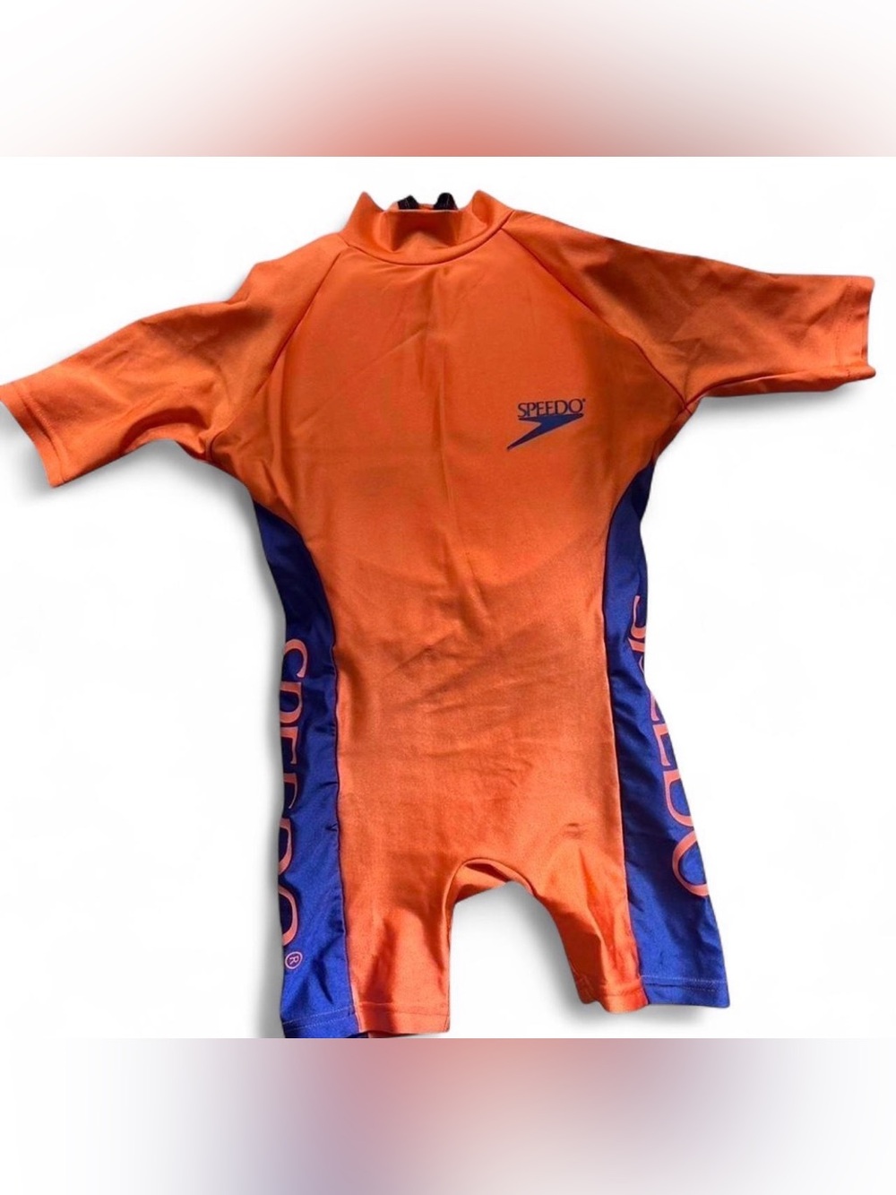 Speedo Orange and Blue Short Sleeve Kids Rashguard Swimsuit